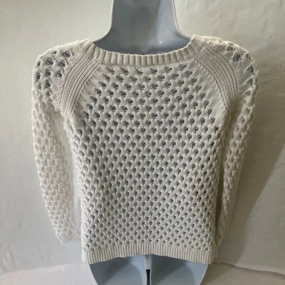 Talbot's White Long Sleeve Open Weave Pullover Sweater P - Picture 7 of 13